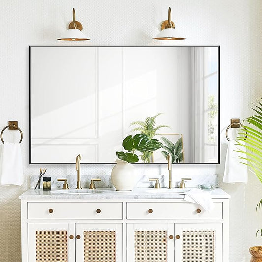27x40 Inch Black Bathroom Mirror for Wall, Aluminum Frame Rectangle Rectangular Vanity Mirror, Modern Large for Bedroom, Living Room, Horizontal or Vertical
