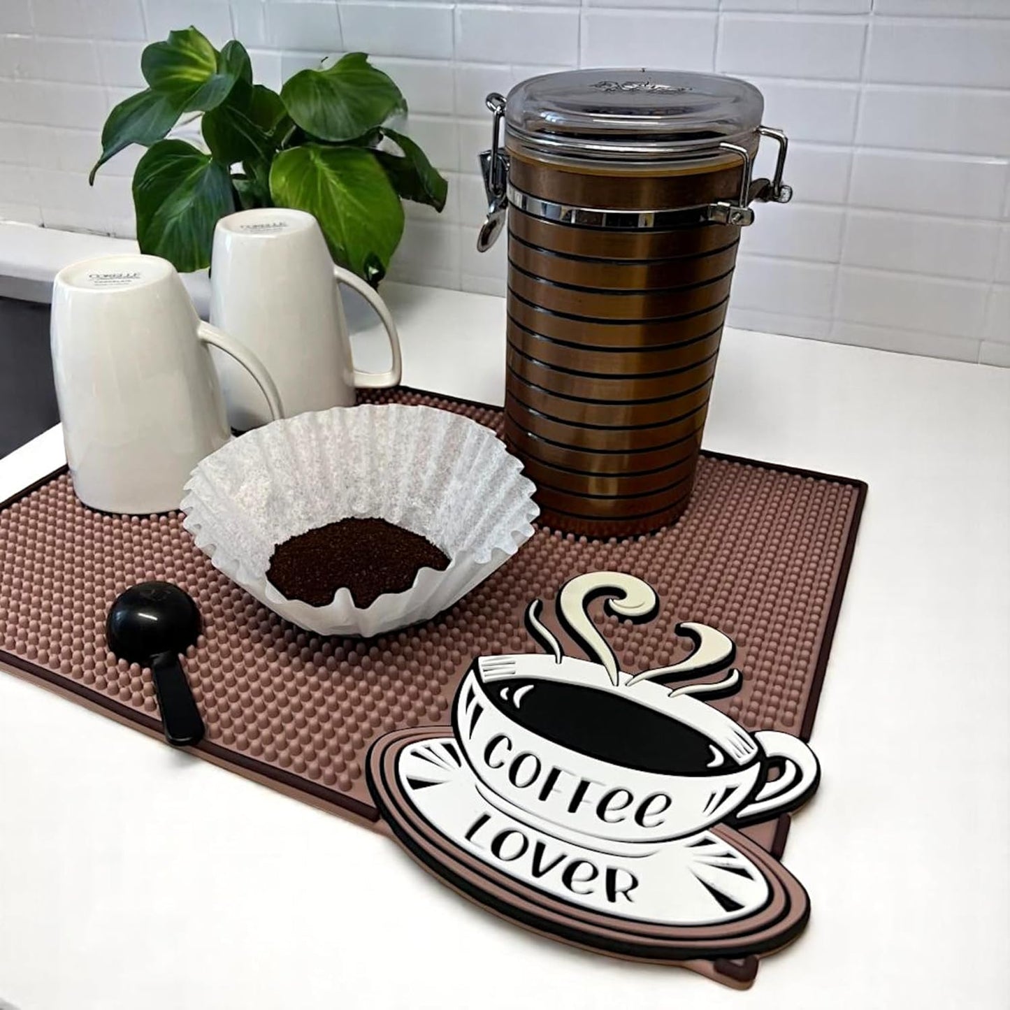 Mat for Coffee Bar 16"x12" – 0.30in Thick Non-Slip Rubber Countertop Protector, Spill-Proof Durable Kitchen Counter Mat. Glass Drying, Barista Coffee Bar Accessories.