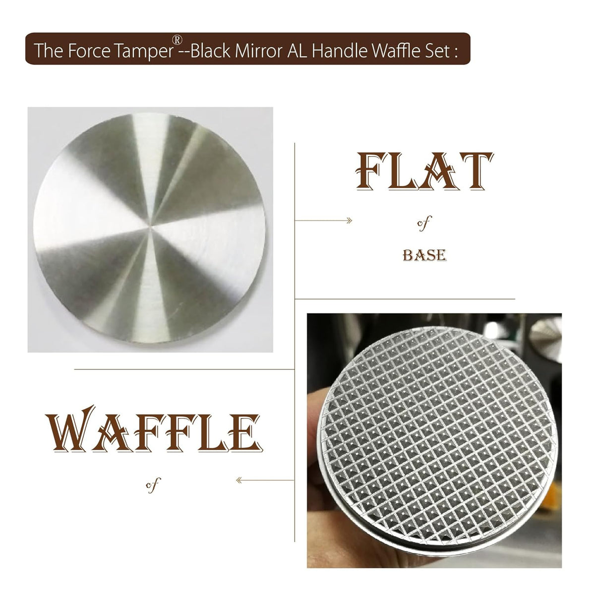 The Force Tamper Automatic Impact Adjustable Constant Pressure and Autoleveling Coffee Tamper Black Mirror Jellyfish AL Handle Set Pro (Waffle-Set, 58.35mm)
