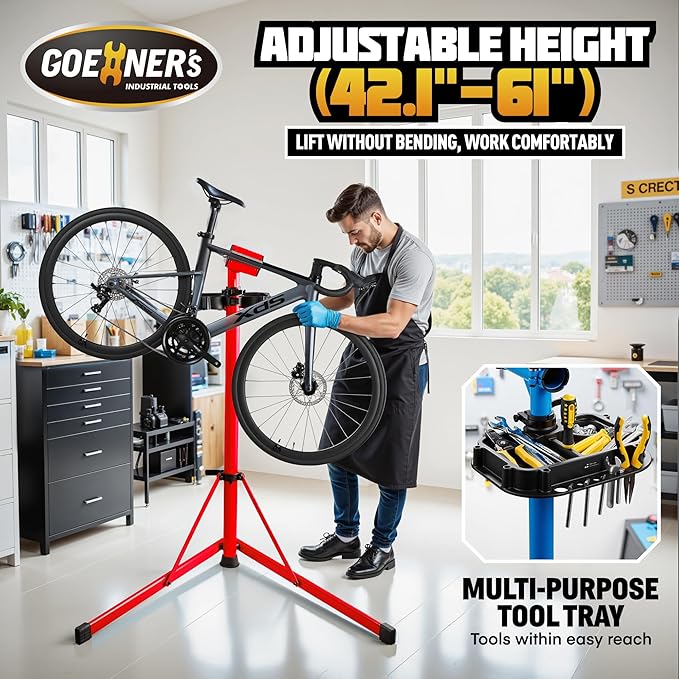 Bike Repair Stand, 176 LBS Heavy Duty Portable Bicycle Mechanic Maintenance Workstand with Tool Tray, Steel & Aluminum Shop Home Adjustable Height Foldable Bike Work Stand for E Bike, MTB, RB
