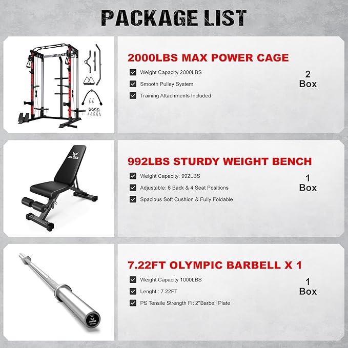 Power Cage, 2000LBS Multi-Function C21 Power Rack with Dual Pulley Cable Crossover System, All-in-One Squat Rack with More Training Attachments