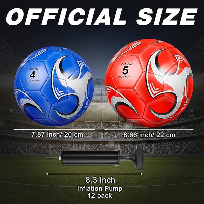 12 Pack Operation Christmas Bulk Items Soccer Ball with Pump Needles, Official Size 3/4/5 Soccer Ball Deflated Gift for Christian Charity Donation Training Practice
