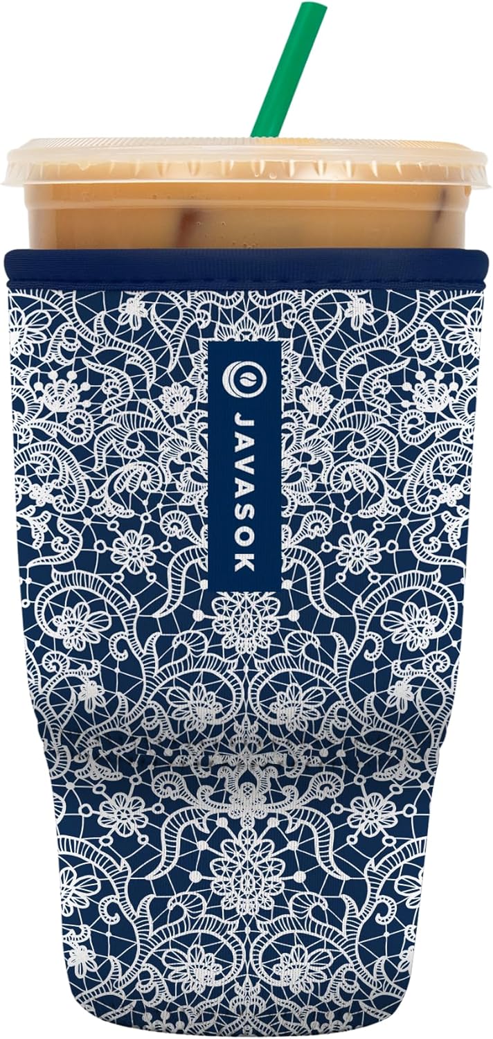 Sok It JavaSok Iced Coffee & Cold Soda Insulated Neoprene Cup Sleeve (Royal Lace, Large: 30-32oz)