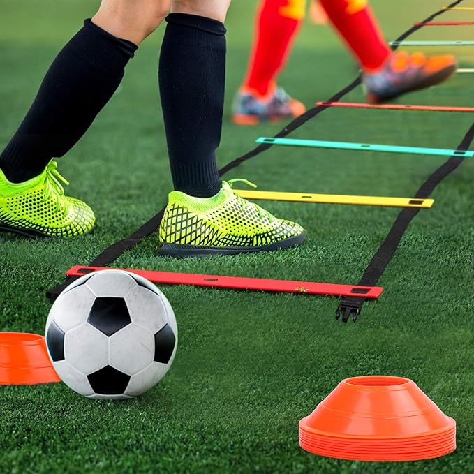 Agility Ladder Speed Training Equipment, 9 Rung 13FT Sports Agility Ladders Set Workout Ladder with 10 Disc Cones for Soccer, Speed, Football Fitness Feet Training