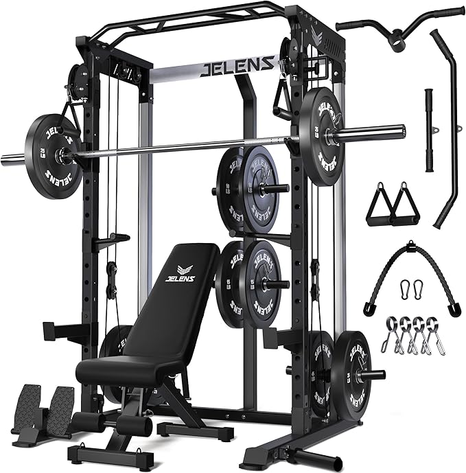 Power Cage, 2000LBS Multi-Function C21 Power Rack with Dual Pulley Cable Crossover System, All-in-One Squat Rack with More Training Attachments