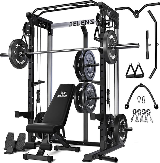 Power Cage, 2000LBS Multi-Function C21 Power Rack with Dual Pulley Cable Crossover System, All-in-One Squat Rack with More Training Attachments