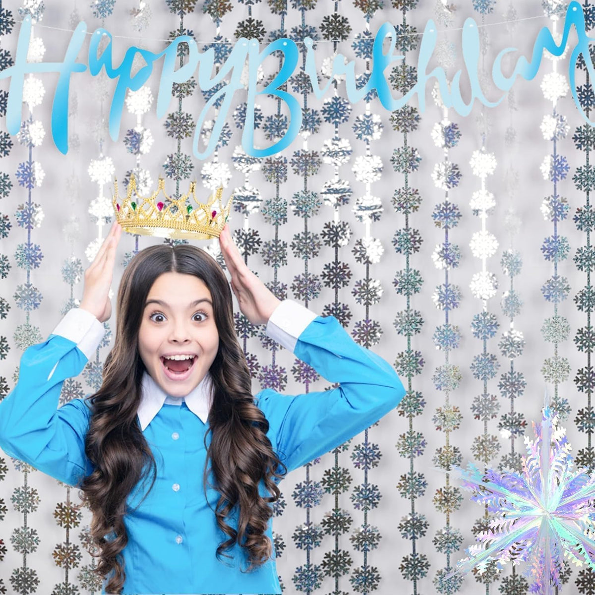 BRAVESHINE Silver Party Snowflake Backdrop - 2 Pack Hanging Foil Fringe Snow Flakes Party Streamers Curtain for Christmas Winter-Themed Frozen Birthday Baby Shower Holiday New Year Party Decorations