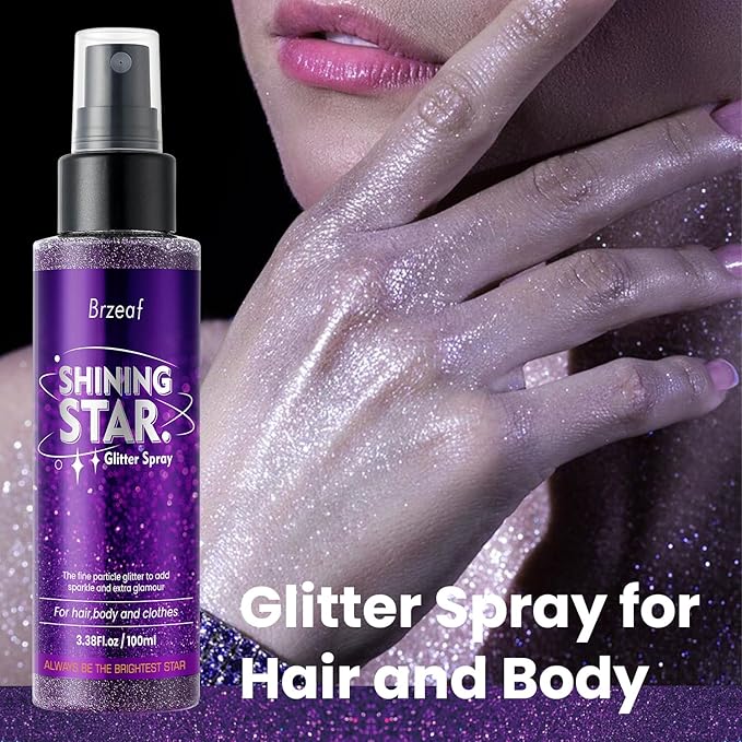 Brzeaf Glitter Spray, Glitter Spray for Hair and Body, Long-Lasting & Quick-Drying, Shiny Glitter Hairspray, Waterproof Body Glitter, for Stage Makeup and Festival Rave