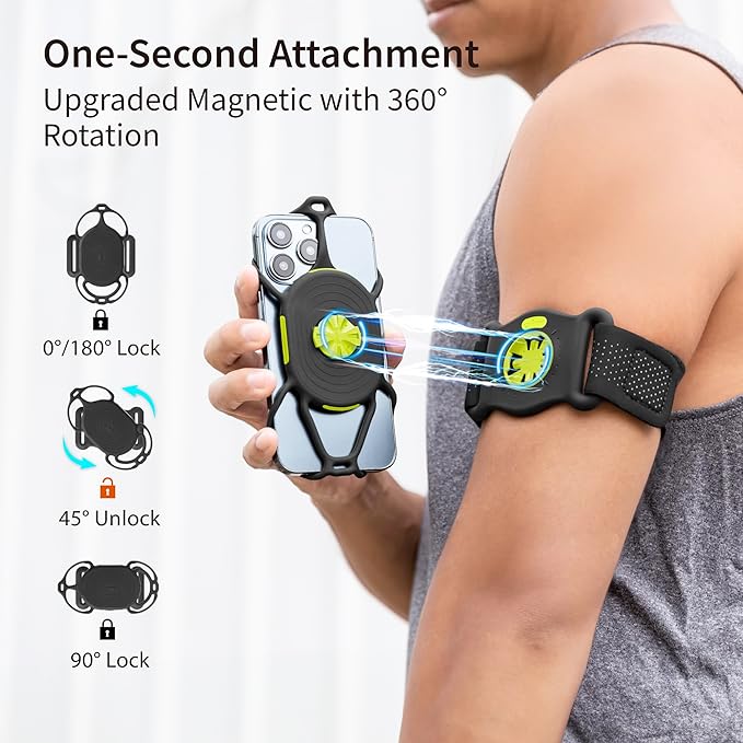 BONE Run Tie Connect Kit 2 Magnetic, Magnetic Running Phone Holder, Detachable & 360° Rotatable Sport Armband, Skin-Friendly Silicone Phone Carrier for Most Smartphones (Quick Release Kit)