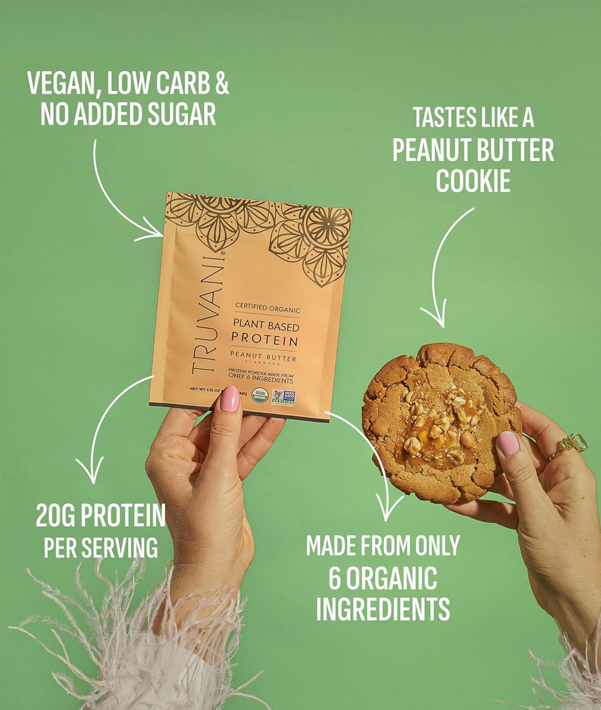 Truvani Vegan Pea Protein Powder | Peanut Butter | 20g Organic Plant Based Protein | 10 Servings | Keto | Gluten & Dairy Free | Low Carb | No Added Sugar