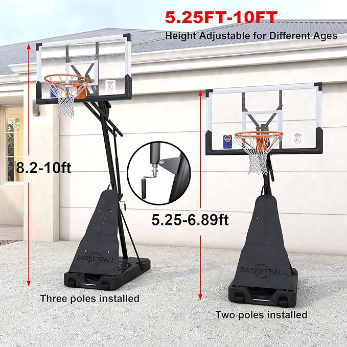 Basketball Hoop Outdoor with 44/54 Inch Shatterproof Backboard, 5.25-10FT Height Portable Basketball Hoop with Sandbag, Adjustable Basketball Goal System