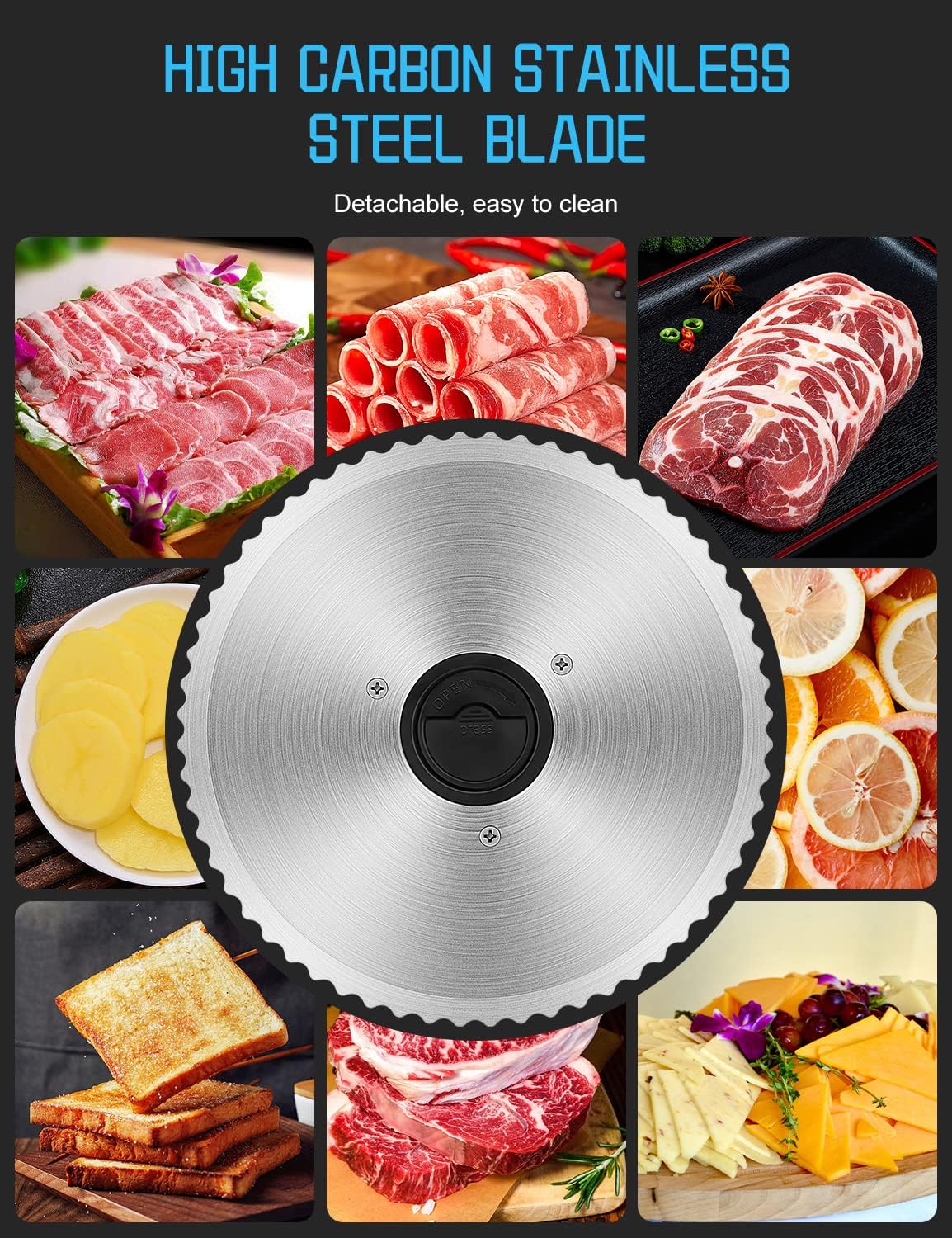 Meat Slicer,TOKASS Electric Deli Food Slicer with Removable 7.5’’ Stainless Steel Blade, Adjustable Thickness Meat Slicer for Home Use, Child Lock Protection, Easy to Clean, Food Slicer Machine-Silver