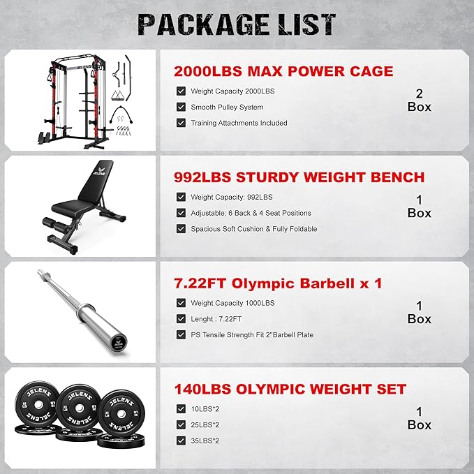 Power Cage, 2000LBS Multi-Function C21 Power Rack with Dual Pulley Cable Crossover System, All-in-One Squat Rack with More Training Attachments