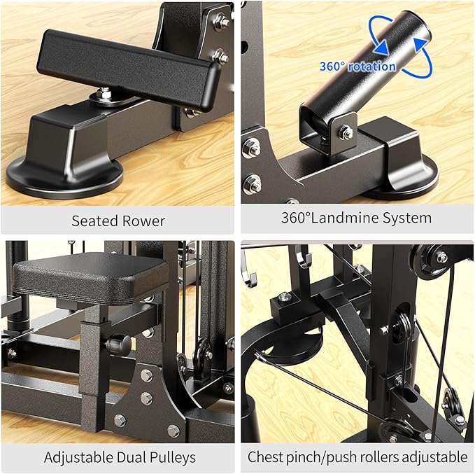 Power Cage,1600lbs Multi-Function Power Rack with Adjustable Cable Crossover System and More Training Attachment, Weight Cage for Home Gym
