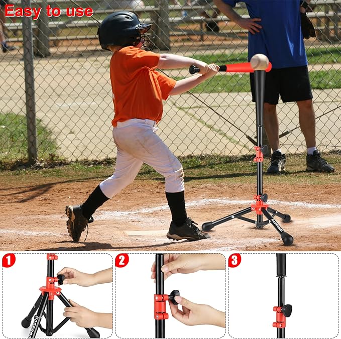 Baseball Tee for Kids,Youth Stand Set,Teeball Set,Youth Baseball,Softball Batting Tee Set,Easy Adjustable Height