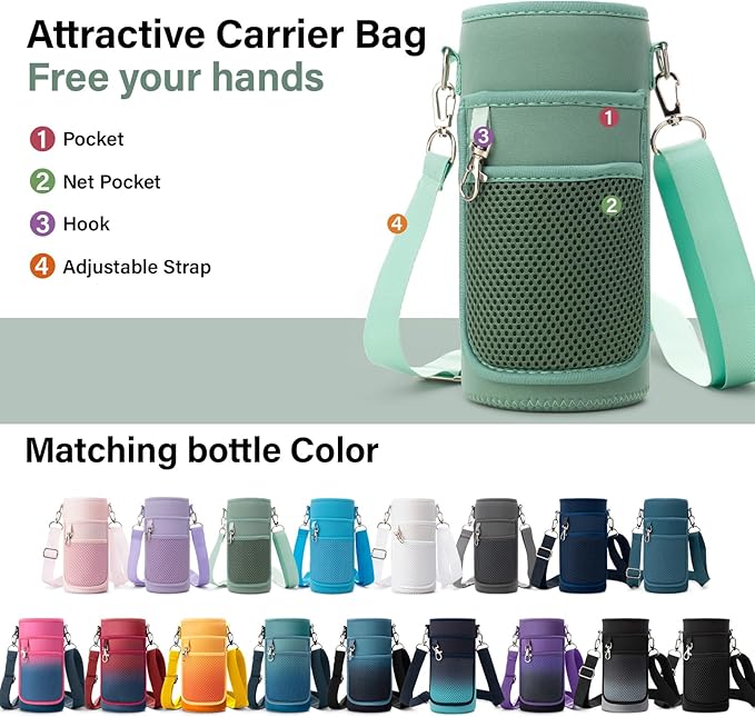 Insulated Water Bottle | Thickened Stainless Steel Vacuum Metal | Portable Sports Water Jug for Gym and Hiking with Straw, Carrier Bag, Handle Strap | BPA-Free 32 oz