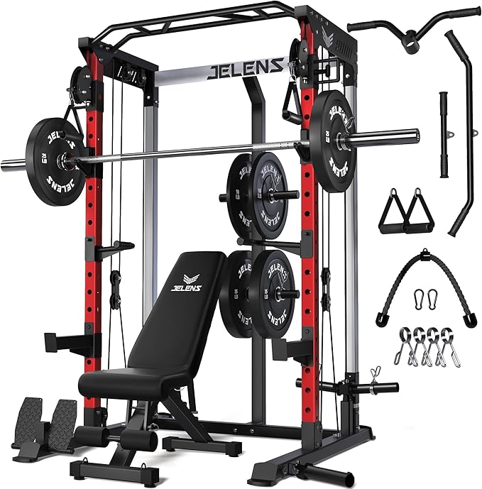 Power Cage, 2000LBS Multi-Function C21 Power Rack with Dual Pulley Cable Crossover System, All-in-One Squat Rack with More Training Attachments