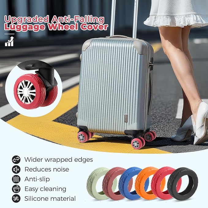 8 Pcs Upgrade Luggage Wheel Covers, Carry On Luggage Suitcases,Wear-Resistant, Anti-Noise, Silicone Wheel Protective Covers for 2-2.4" Spinner Wheel,Essential Travel Accessories (Red)