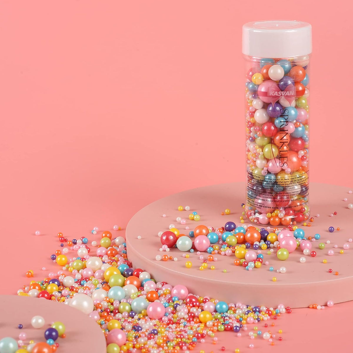 Kasvan Mixed Pearl Sugar Sprinkles - Edible Candy Pearls 130g/4.58 Oz, Mix Size, Baking Cake Decorations, Ice Cream Toppings and Cookie Decorating, Wedding Party Chirstmas Supplies