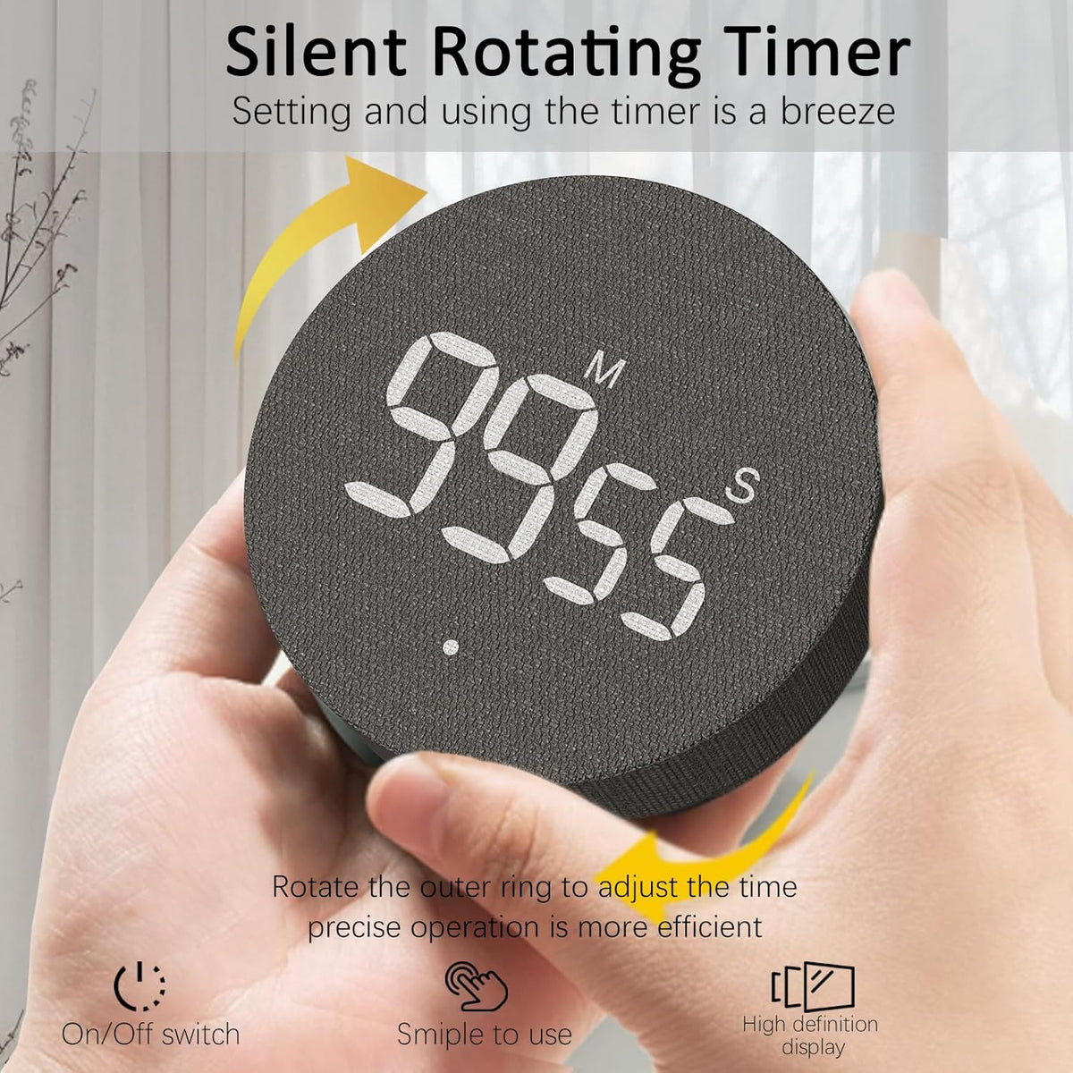 AVINIA Desk Timer for Productivity Magnetic Digital Kitchen Timer Rechargeable Fabric Mesh Cover 99 Mins Countdown/Count Up Stylish Efficana Konah Home Timmer for Cooking-Black