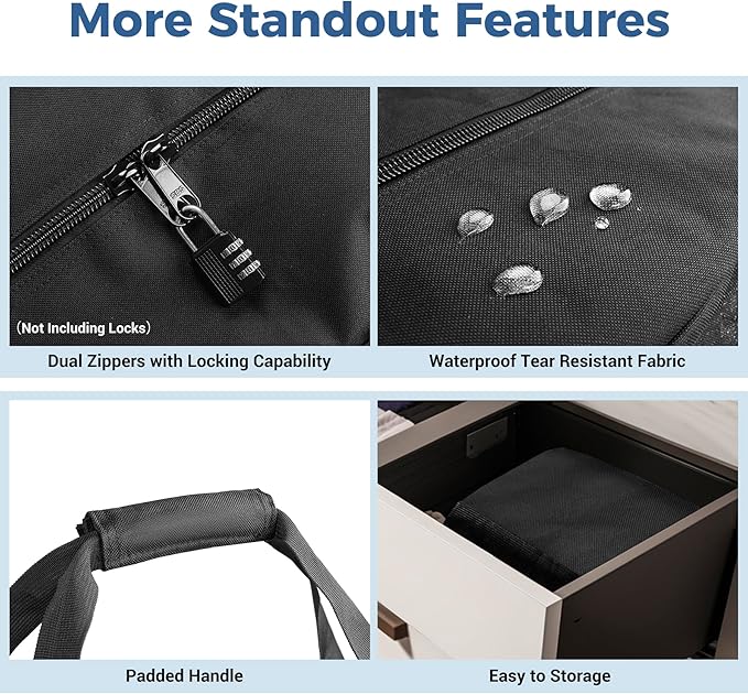 COOLBEBE 52" Sports Duffle Bag - 160L Extra Large Travel Duffel Luggage Bag with Upgrade 2-way Lockable Zippers, Sturdy & Water Resistant Long Duffle Bag for Camping Moving (Black 52inch 2Pack)