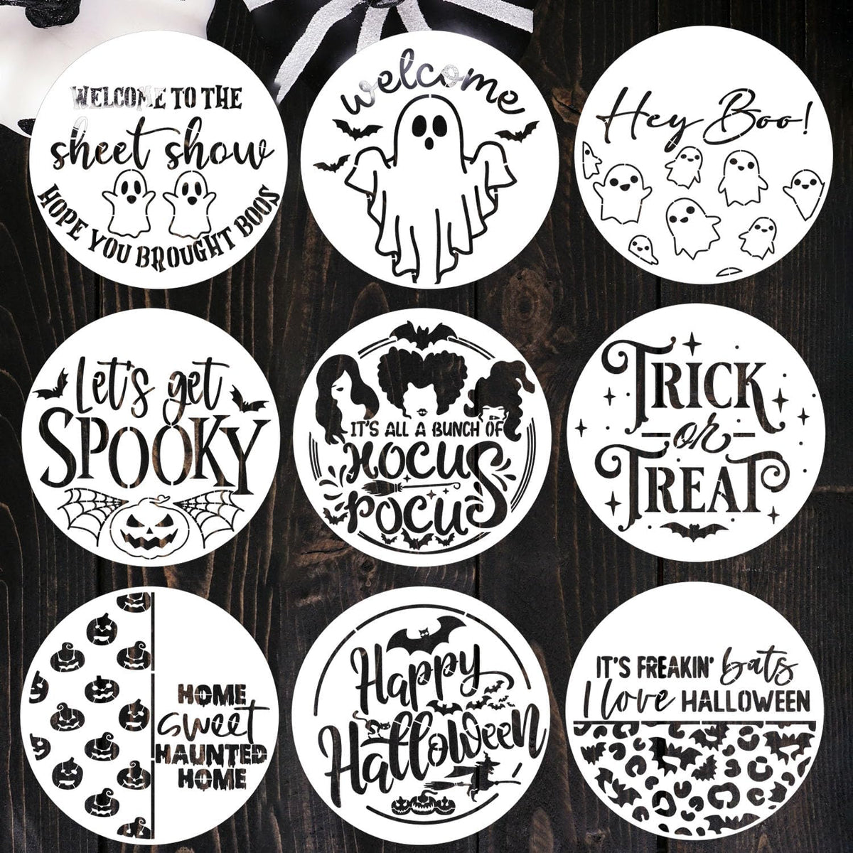 Halloween Stencils for Painting on Wood 12” Large Halloween Stencil Hey Boo Trick or Treat Hocus Pocus Templates for Door Hanger Porch Sign Shirt Painting