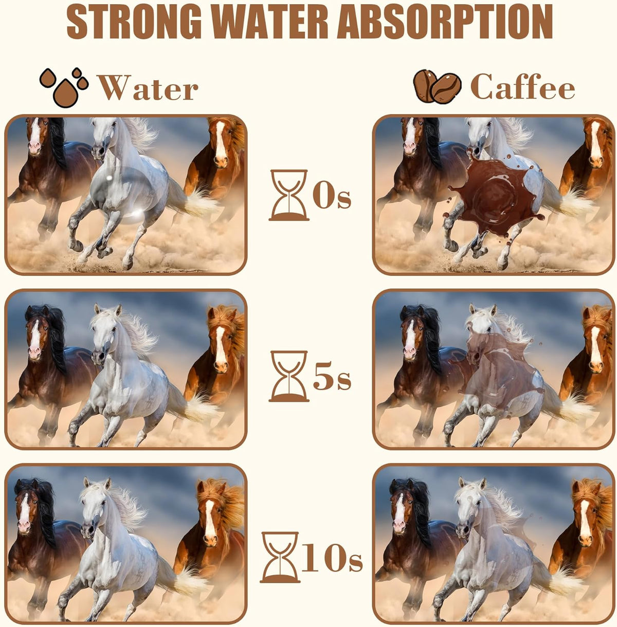 Horses Run in Desert Coffee Mat Absorbent Dish Drying Mat for Kitchen Counter Hide Stain Rubber Backed Coffee Bar Accessories Fit Under Espresso Machine Cafe Table, 15.7 x 23.6 Inch