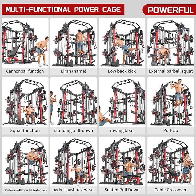 Power Cage,1600lbs Multi-Function Power Rack with Adjustable Cable Crossover System and More Training Attachment, Weight Cage for Home Gym