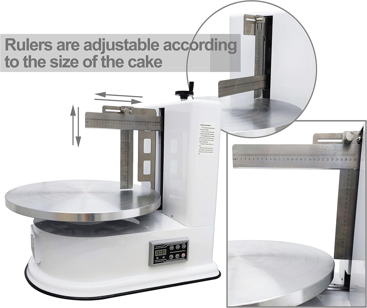 TECHTONGDA Cake Decorating Coating Machine Cream Spreading Automatic Frosting Turntable with Graduated Scraper for 4-16inch Cakes 40-180RPM Rotating Speed White