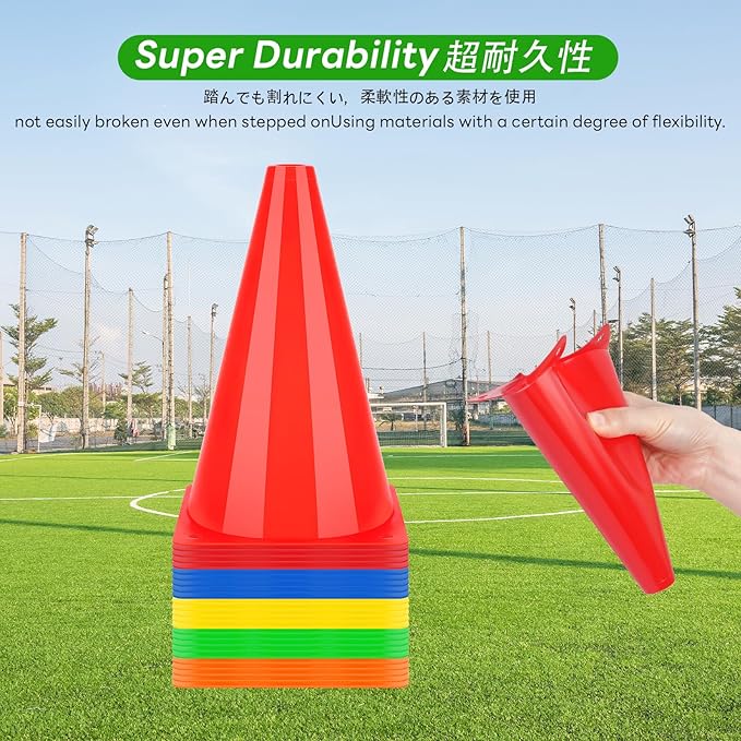 BiAnYC 7 Inch Plastic Sport Training Traffic Cones- Set of 10 Pcs/25 Pcs, 5 Colors(Orange/Yellow/Red/Blue/Green)