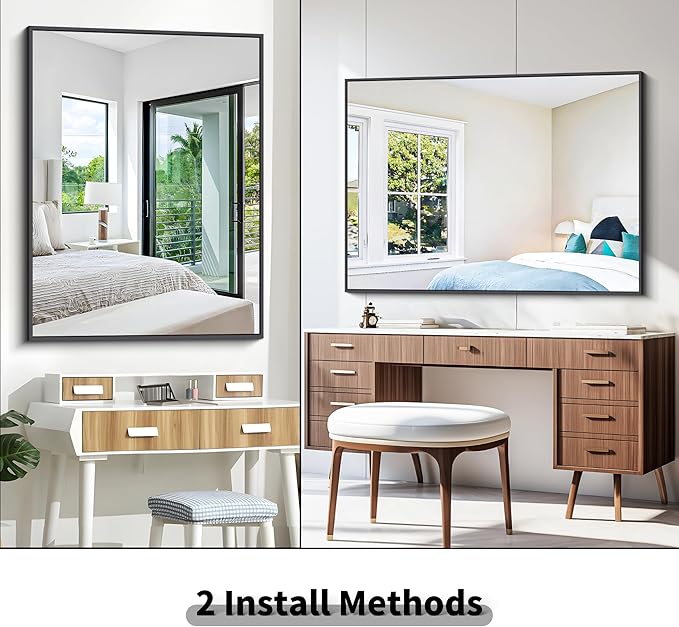 Bathroom Mirror,36x48 inch Large Wall Mirror for Bathroom Wall Mounted Black Rectangle Corner Mirrors,Black Bathroom Mirror for Living Room,Farmhouse,Bedroom Entryway,Horizontal/Vertical