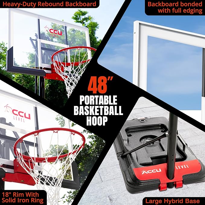 Basketball Hoop 4.7-10ft Adjustable Portable Basketball Goals System with 44-48 Inch Patented Angle Adjustable Backboard, for Kids Youth and Adults Outdoor Indoor Use