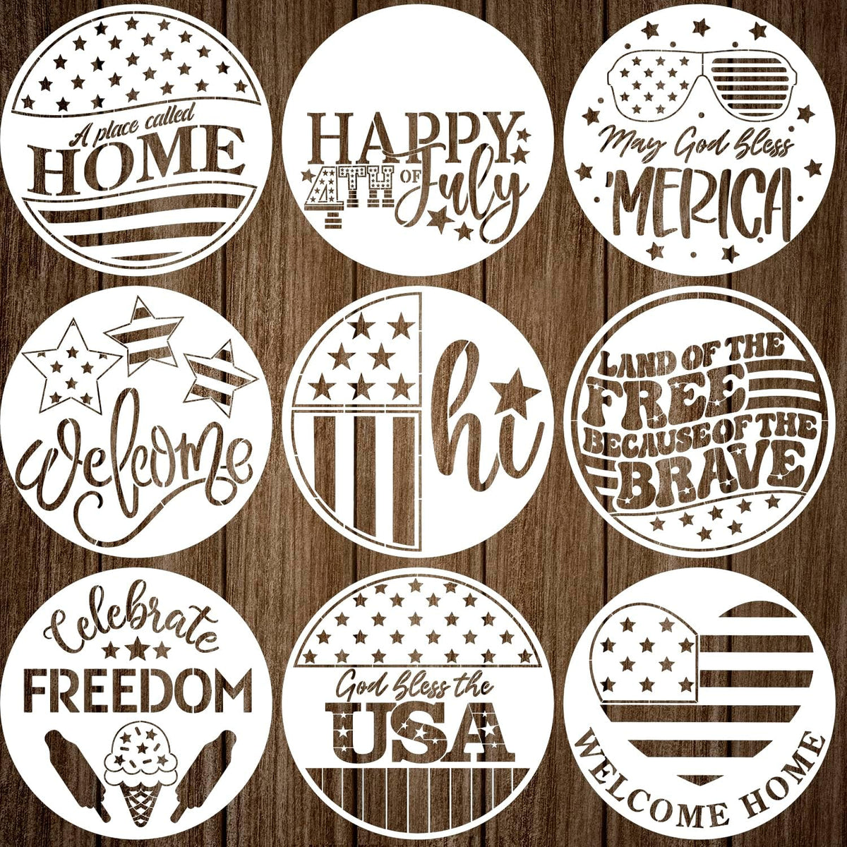 Patriotic Welcome Stencils 12” 4th of July Stencil Independence Day Stencils for Painting on Wood Door Hanger Porch Sign Decor