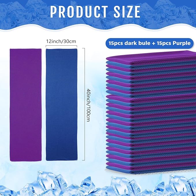 Hosuly 30 Pack Cooling Towels, 40"x12" Ice Breathable Soft Chilly Sweat Rag Microfiber Workout Rags for Gym Cooling Towels for Neck and Face for Yoga Golf Sport Running