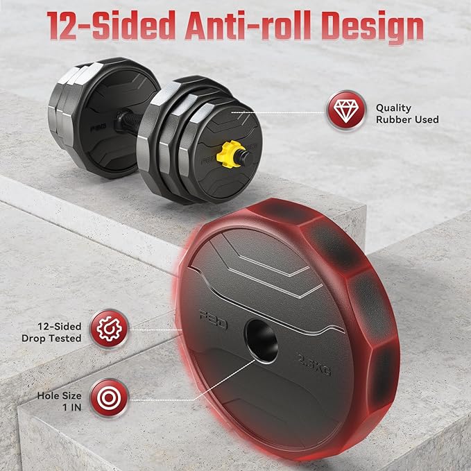 FEIERDUN Adjustable Dumbbells, 40/48/68/88lbs Free Weight Set with 4 Modes, Used as Barbell, Kettlebells, Push up Stand, Fitness Exercises for Home Gym Suitable Men/Women