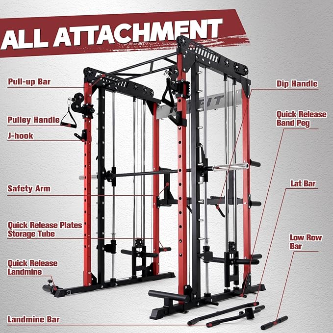 RitFit M1 & M1 Pro Smith Machine with Cable Crossover System, Multi-Function Squat Rack Power Cage for Home Gym, Power Rack and Packages