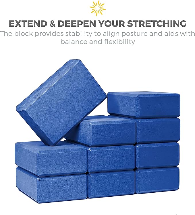 Sunshine Yoga 3" Yoga Block, 10 Pack Bulk EVA Foam Yoga Blocks, Firm and Supportive Yoga Brick, Balance Foam for Stretching, Pilates, and Workout, 3" x 6" x 9"