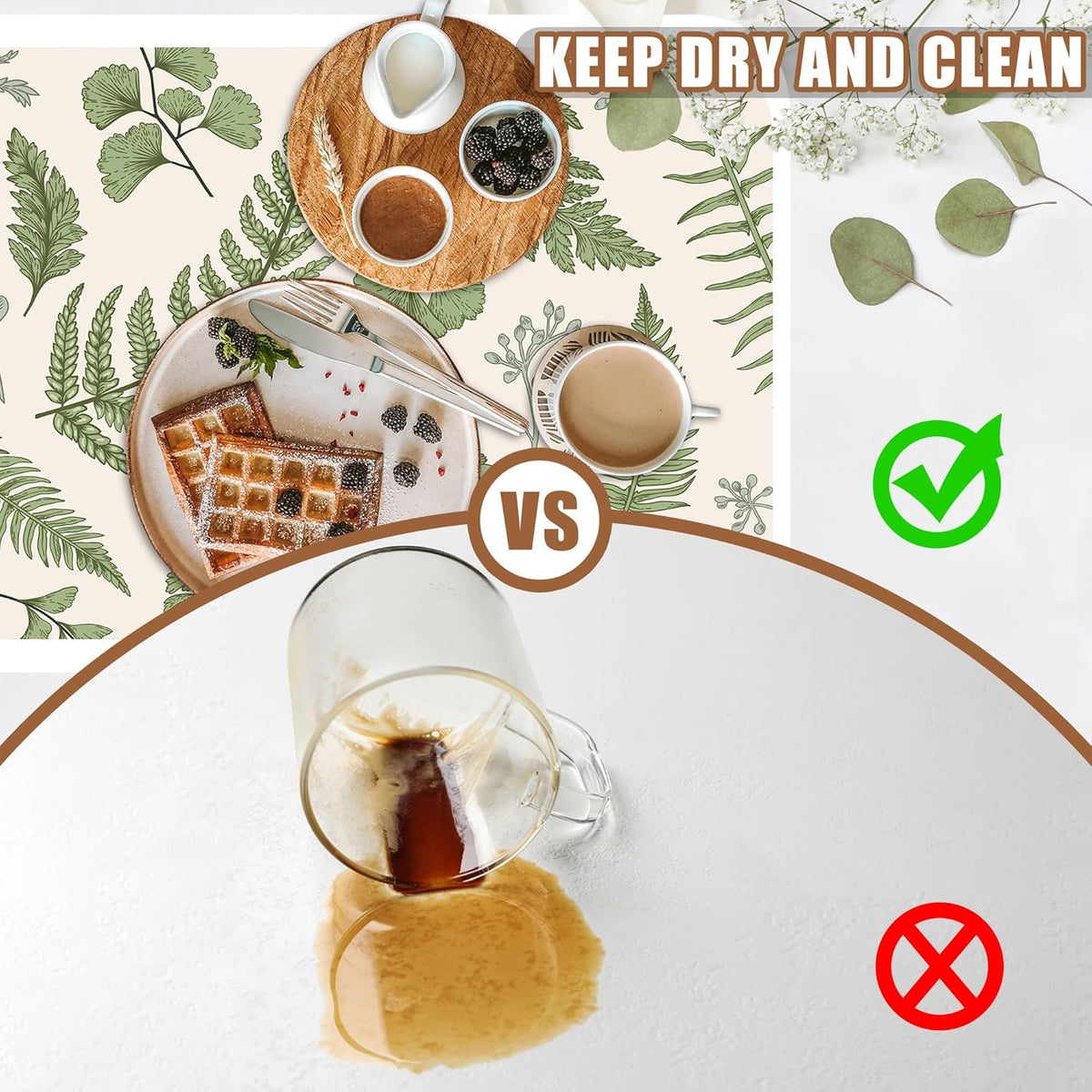 Leaves and Herbs Dish Drying Mat for Kitchen Counter Coffee Bar Mat Hide Stain Absorbent Rubber Backed Dish Drainer Rack Pad Coffee Maker Espresso Machine Table Accessories 15.7 x 23.6 Inch