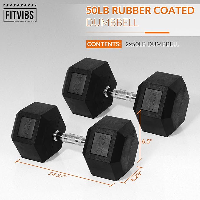 Rubber Encased Hex Dumbbell, Hand Weights with Anti-Slip Cast Iron Grip for Exercise & Fitness, Weights Dumbbells Set of 2 for Strength Training, 5-50 LBS Pair