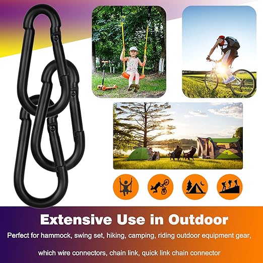 60PCS 3'' Spring Snap Hook Carabiners, M8 5/16Inch Galvanized Steel Quick Link Carabiner Clips, Heavy Duty Spring Clips Link Buckle for Outdoors Fishing Camping Hammock Dog Leashes,Black