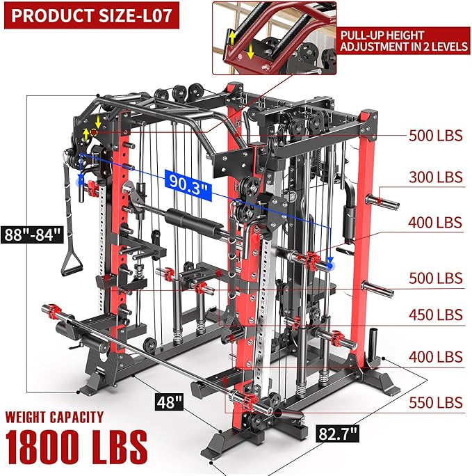 Power Cage,1600lbs Multi-Function Power Rack with Adjustable Cable Crossover System and More Training Attachment, Weight Cage for Home Gym