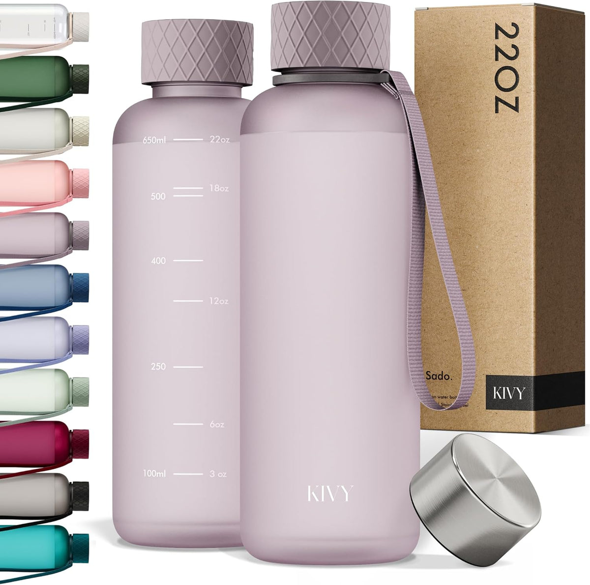 KIVY Lightweight Tritan Water Bottle 22oz [Leakproof & Shatterproof] Slim 22 oz Water Bottle screw top - Reusable water bottle no straw - Cute water bottle slim - Aesthetic water bottles