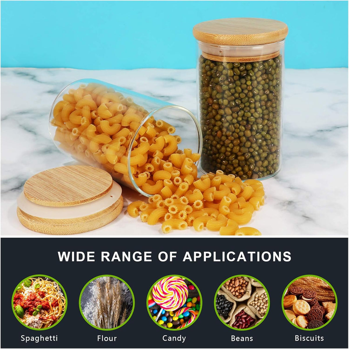 8 oz Glass Jars With Bamboo Lids - Borosilicate Airtight Canisters, Food Storage Container, Pantry Organization, Kitchen Sets, Spice Containers - Set of 15