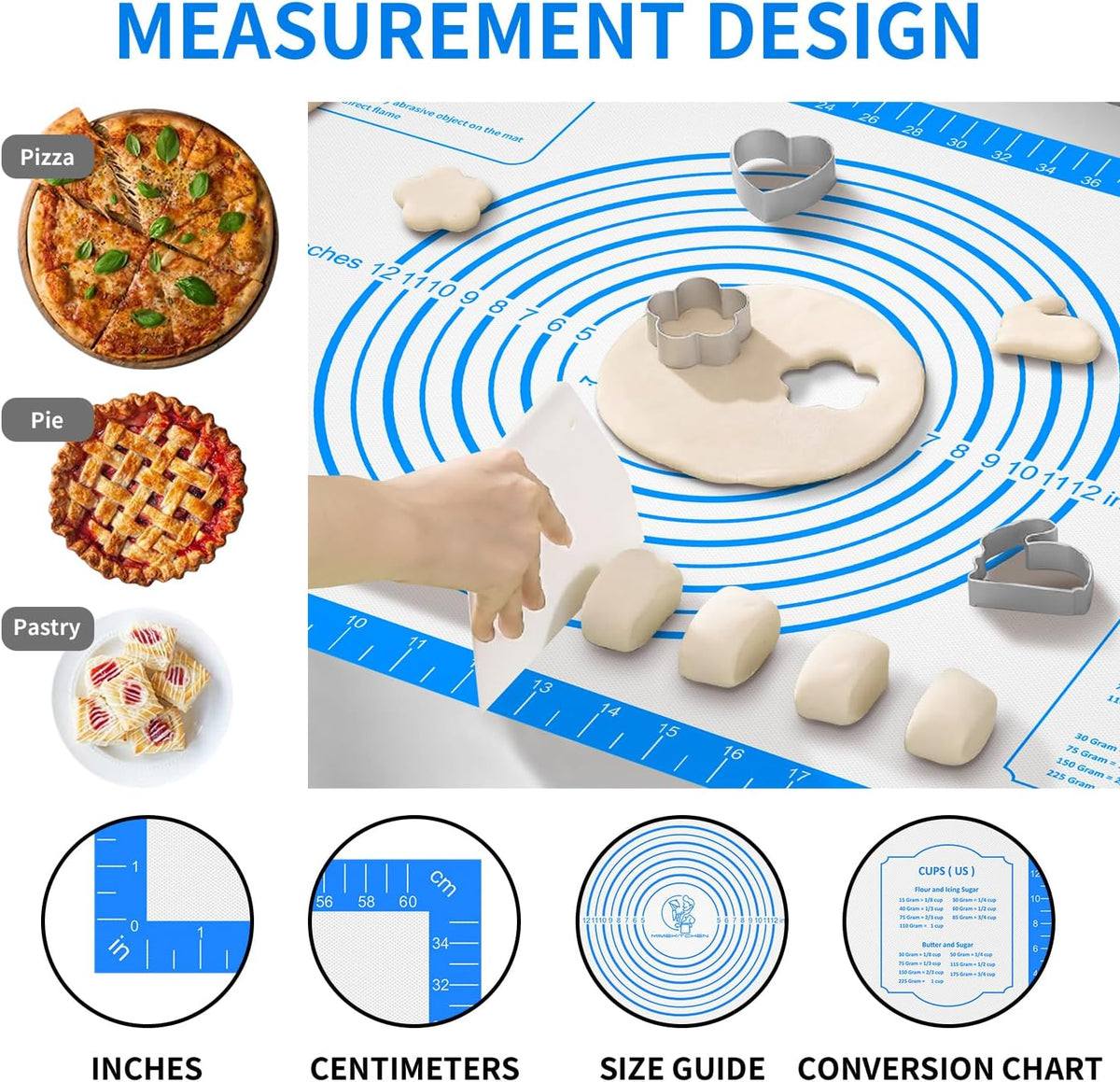Non Stick Silicone Pastry Mat, Macaron Silicone Baking Mat for Making Pizza Cookie Bread,Pie Crust Oven Liner, Mat Non-Slip Fondant Mat Extra Large 32" x 24"