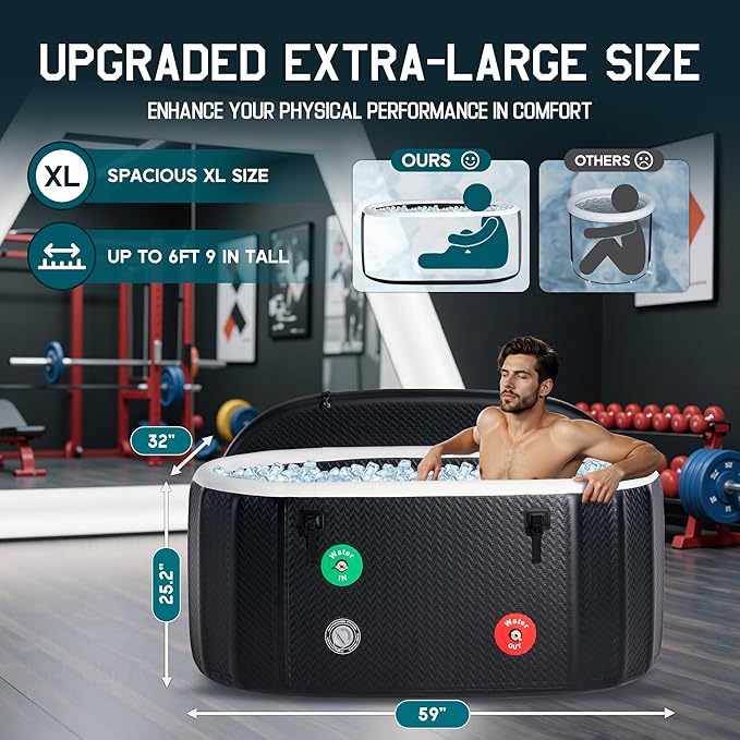 Albott Inflatable Cold Plunge Tub for Athletes, Ice Bath Tub with Insulated Lid Non-Slip Mat, Water Chiller Compatible, Portable for Outdoor & Indoor Recovery, 150 Gal, 59"L x 32"W x 28"H
