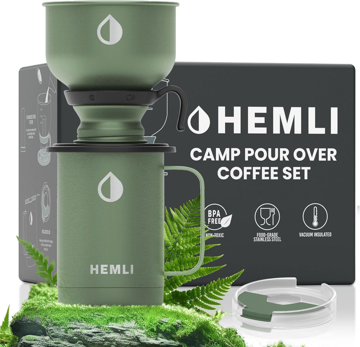 Pour Over Coffee Maker Camp Set – Vacuum Insulated Mug with Leakproof Lid, Stainless Steel Micro Filter, Scratch-Resistant Finish, Portable Coffee Maker for Camping, Travel & Outdoor Adventures