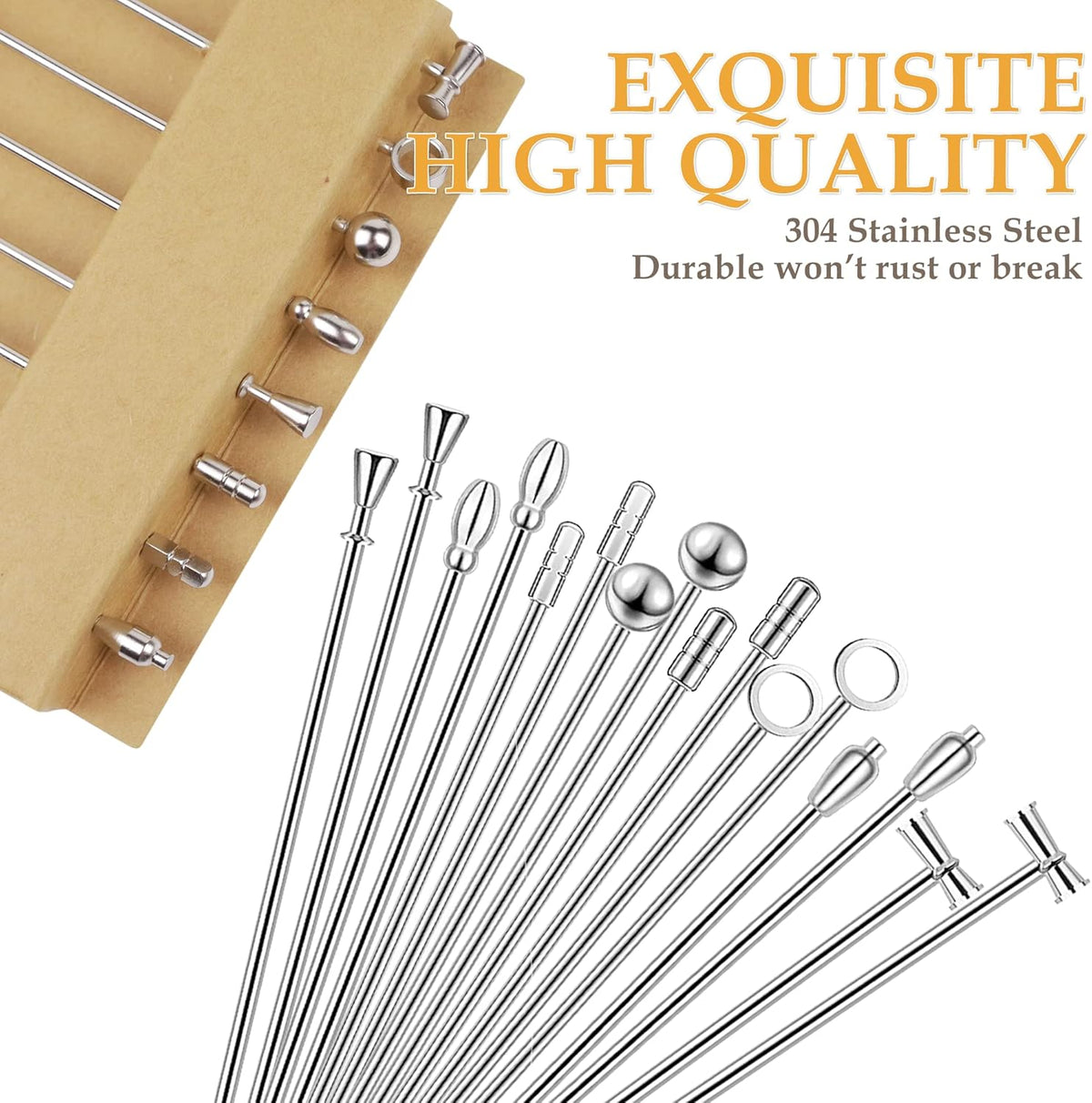 DEMIGO Cocktail Picks 16pcs, 8 New Styles Stainless Steel Reusable Olive Stuffers Martini Pick set Fruit Toothpick Garnish Skewers Appetizer Drink Stick for Bar party, Barbeque Snack, Club sandwiches