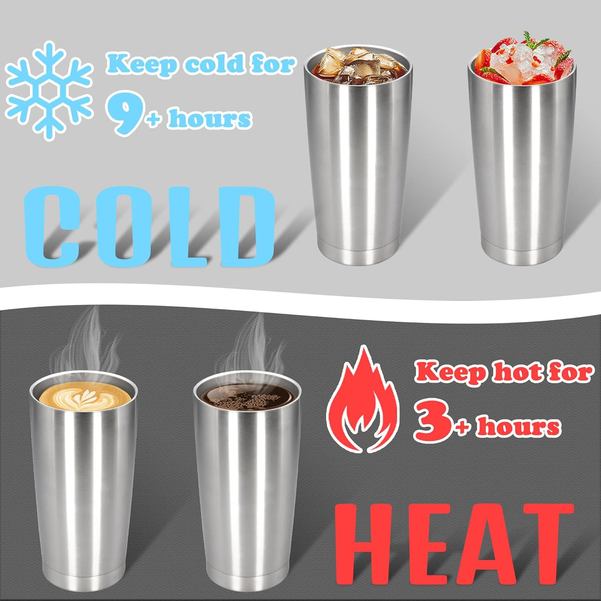 20 oz Tumbler with lid Double Wall Vacuum Insulated Tumblers Stainless Steel Coffee Mug Travel Coffee Tumbler Powder Coated Tumbler Cup Keep Hot&Cold - (Stainless 6 Pack)