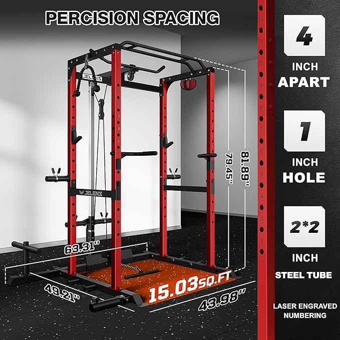 S21 Power Cage, Multi-Function Power Rack with Adjustable Cable Crossover System, 2000LBS Squat Rack for Home Gym with More Training Attachments