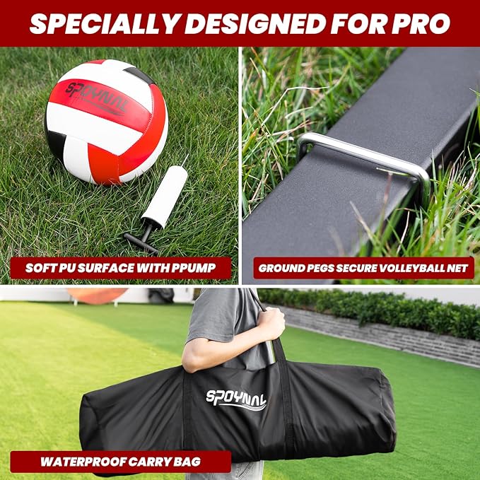 12FT/20FT Portable Volleyball Net Volleyball Net for Backyard Freestanding Volleyball Practice Net Outdoor Indoor Volleyball Training Set with Adjustable Height Carry Bag and Volleyball